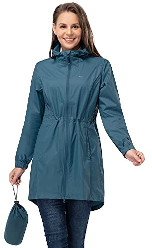 33,000ft Women's Rain Jacket Lightweight Hooded Long Rain Coat Waterproof Jacket Ladies Packable Functional Jacket Windbreaker Breathable Active Outdoor Coats