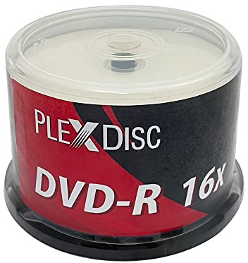 PlexDisc TY Series DVD-R 16X 4.7GB White Inkjet Hub Printable Blank Discs – 50 Pack Cake Box (FFP), Writable and Recordable Media for Data, Video, and Audio