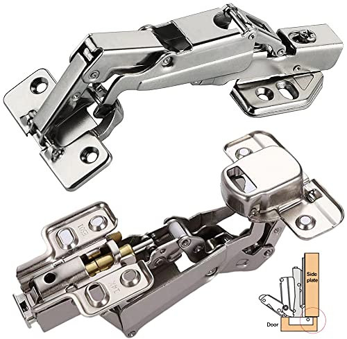 2 Pcs Kitchen Cabinet Door Hinges 165 Degree Kitchen Cupboard Hinges Soft Close Corner Kitchen Cabinet Hinges Folding Mute Cabinet Hinges (Straight Curved Full Cover)
