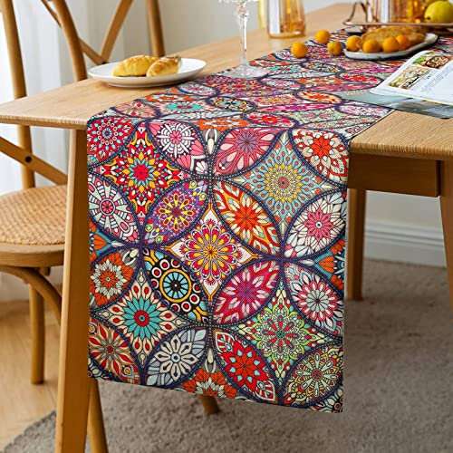 Tischläufer Rot Tischläufer Boho Style Boho Tischläufer Bunt Ornament Kommode Tischläufer Winter für Restaurants Tischdecken Gartentisch Leinen Baumwolle Hochzeit Tischläufer Weihnachten 33 X183cm (A)