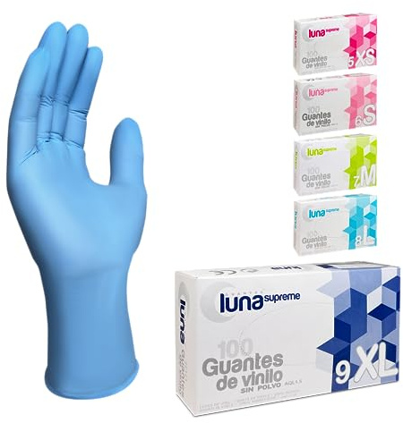 MUNTRADE Guantes Vinilo Talla XL 100 unidades | Guantes Desechables Azules Sin Polvo y Sin Látex