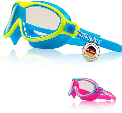 aquazon WAVE Junior Kinder Schwimmbrille, Schnorchelbrille, Taucherbrille, Tauchmaske für Kinder, von 3-7 Jahren, sehr robust, tolle Passform, Farbe:Grün blau