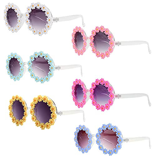Jooheli Kinder Gänseblümchen Sonnenbrille, 6 Paare Partybrille Spaßbrille Sonnenbrille, Fasching Brille Sonnenbrilles Party Blumenbrille für Kinder, Hippie Sonnenbrillen für Geburtstag,Ostern Party