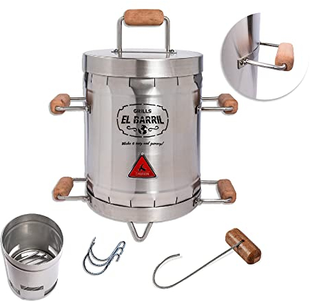 EL BARRIL - Barril para parrilla y ahumador (pequeño) | Barril 100% de acero inoxidable | Puedes asar, ahumar, asar y hornear | Sin humo, distribución uniforme del calor y conservación perfecta para