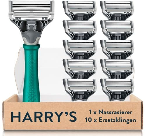 Harry’s Nassrasierer für Männer – Rasier-Set mit grünem Griff, 10 Ersatz-Rasierklingen Rasierer, Rasierklingen, Rasierklingen für Herren, Rasier, Rasier Klingen Männer, Nassrasierer Klingen