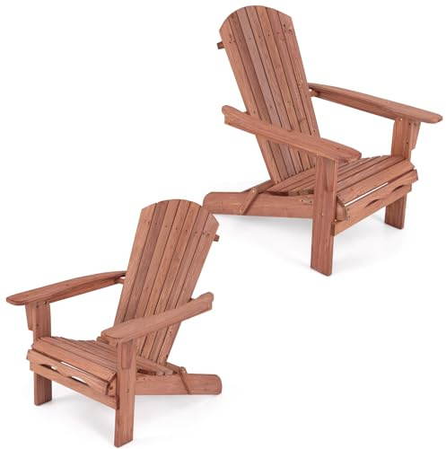 KOMFOTTEU Sedia Adirondack Pieghevole, Sedia da Giardino in Legno di Abete con Schienale e Braccioli, Ergonomica, Poltrona da Esterno per Patio, Terrazza, Balcone, Veranda, Portata 180kg (Naturale*2)