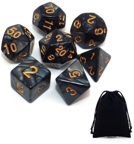 SGERUFZ Set de 7 Dados DND Juego de Dados Poliédricos con Bolsa Negra Juego de Dados de Calabozos y Dragones Set de Dados de Juegos de rol para Explorador Juego de rol RPG