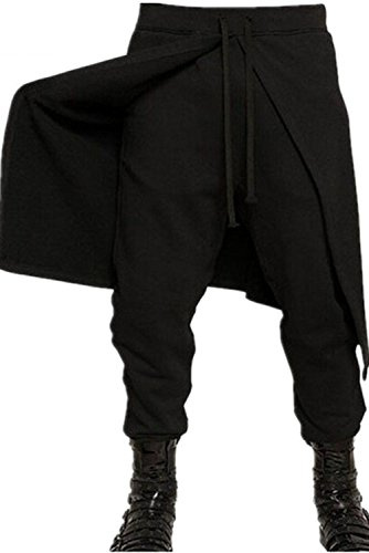 Cyborey Men's Renaissance Gothic Pirate Viking Trousers Black Loose for Halloween