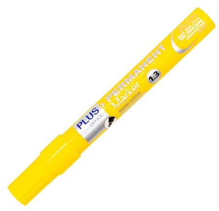 Plus Office Pennarello permanente, pennarello permanente con punta conica da 1,3 mm, pennarello permanente resistente all'acqua e alla luce, per pennarello, marcatura e disegno (giallo)