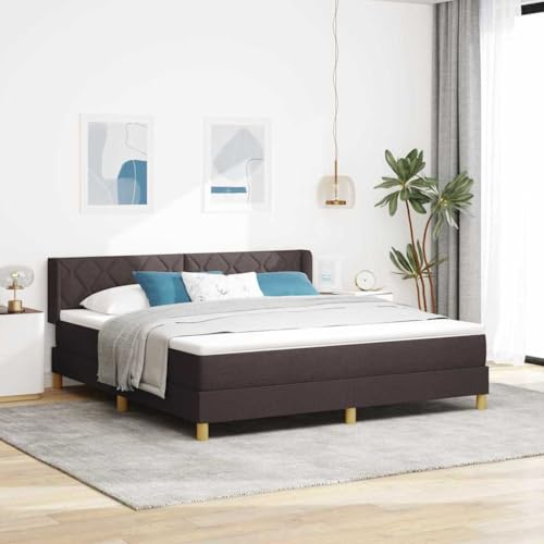 vidaXL Boxspring Säng 180 x 200 cm Mörkbrun och Vit Tyg & Syntet Medium Hårdhet Madrass Höjdjusterbart Högtal Kuddöverdrag Avtagbart Tvättbart Modern Minimal Stil Ram För Sovrummet
