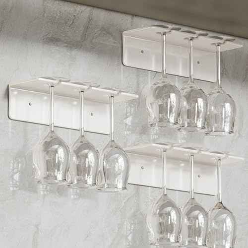 Mxdzshy 3 Pièces Porte-verres à Vin Suspendu Support verre à pieds Support à Verre à Vin Sous Armoire Porte Verre a Pied Métal Accroche-Verres Pour étagère pour Cuisine Bar Restaurant (Blanc)