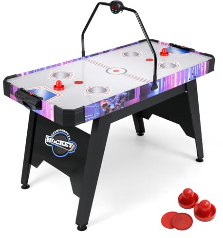 GOPLUS 54 Table Air Hockey Enfants et Adultes, Air Hockey Jeux avec Marqueur Digital LED, Marqueur Manuel, Moteur Puissant de 12V, 2 Palets et 2 Poussoirs, Multijeux(144x68x81CM)