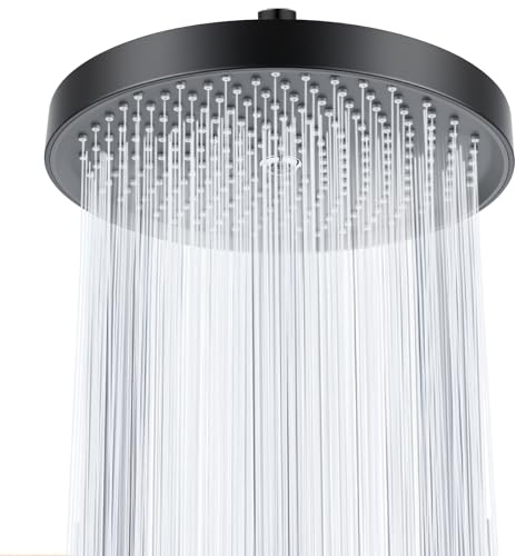 Ronvie Rainfall Shower Head 10 Inch with Central Stream Function, Black | Round Fixed Shower Head, High Pressure Overhead Shower Head with Middle Water Column Mode