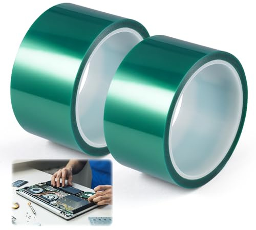 2 Pcs Cinta Kapton Térmica 50mm x 33m, Verde - Resistente a Altas temperaturas 260 ℃ para Sublimación e Impresoras 3D,Cinta Aislante Térmica Ideal para Protección en Electrónica, Pintura en Polvo