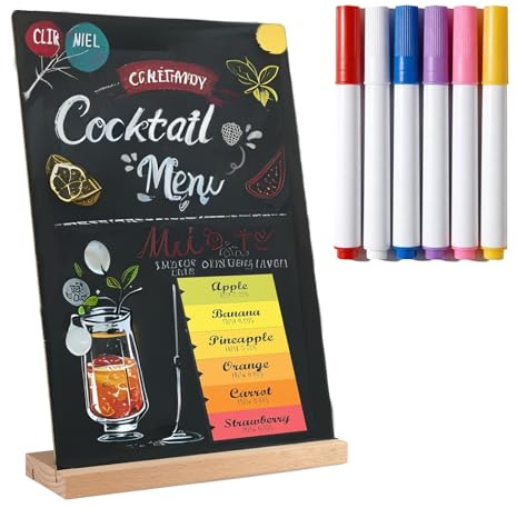 Soomuct Tableau noir A4 en ardoise, contient 7 craies liquides colorées, 157 étiquettes de couleur manuscrites et 1 chiffon de nettoyage, pour les fêtes, les décorations de table, les bars et les