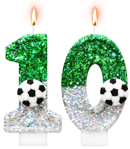 Alaoo Velas Cumpleaños Números 10,3D Fútbol Verde Vela
