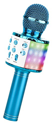 ShinePick Kabelloses Karaoke-Mikrofon, Bluetooth, mit 5 W, Lautsprecher, tragbares Mikrofon für Kinder/Erwachsene, kompatibel mit Android/iOS/PC/Smartphone (blau)