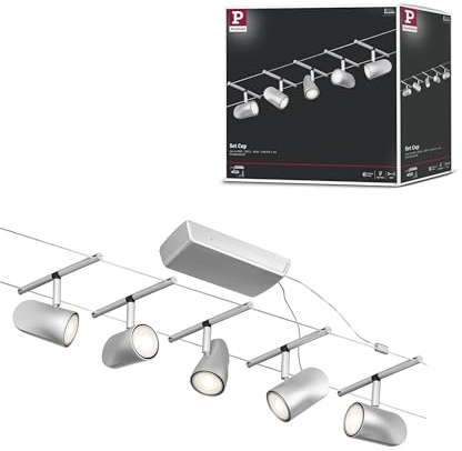 Paulmann CorDuo, sistema di cavi per faretti, 94465, set di base Cup, massima CC 5 pezzi da 10 Watt l’uno, estensibile, cromato, opaco, in plastica/metallo, GU 5,3, senza lampadine