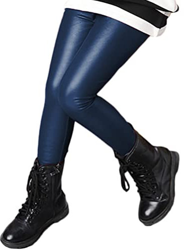 Minetom Kinder Mädchen Lederoptik Leggings Kunstleder Leggings Elastische Kinderhose Stretchhose Thermo Gefüttert Winter Warme Hose B Blau Verdicken 140