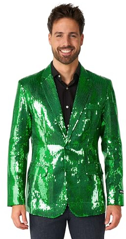 Suitmeister Grüner Blazer für Herren - Weihnachten, Silvesterparty, St. Patrick's Day Pailletten Anzugjacke Partykostüm