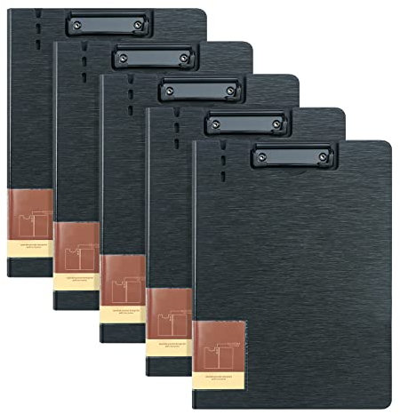 Klemmbrett A4 mit Deckel,5 Stück Schreibbrett mit Metalklemme,Aufklappbare Schreibplatte Klemmbretter Clipboard Zwischenablage(Schwarz)
