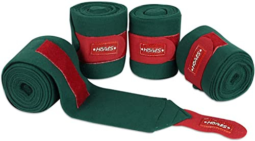 Horses Fasce Pile Antipilling Holly 4 pz. Verde/Rosso, Fasce per la Protezione del Cavallo, per Favorire la Ripresa Dopo Gli Sforzi e Proteggerlo da Graffi e Urti