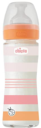 CHICCO BABYFLÄSCHCHEN WELL-BEING GLAS, 240 ML, NORMALER FLUSS, 0M+ SILIKON,ROSA