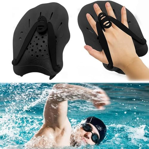 GEFIRE Pagaia Manuale da Nuoto, Pagaia da Nuoto Unisex per Nuoto Pagaia per Nuoto Mano, Paddle da Palette Professionale Accessori per l'esercizio in Piscina per Adulti e Bambini Unisex (Nero)