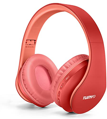 TUINYO Kabellose Kopfhörer über Ohr, Bluetooth-Kopfhörer mit Mikrofon, faltbares Stereo-Headset (rot)