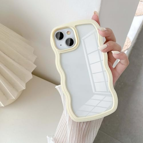 UEEBAI Case for iPhone 15 6.1 inch, Cute Clear Simple Wave Wavy Curvy Slim Fit Shockproof Protective Phone Bumper Cover Translucent Soft Pretty Anti-Scratch TPU Case - Yellow