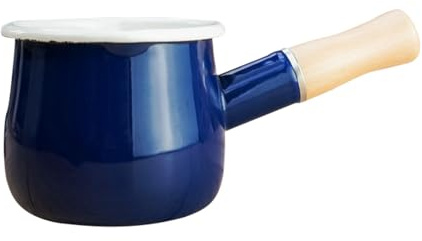 Mini sartén para leche, té, café, huevo, olla para hervir, olla esmaltada, sartén de leche con mango de madera, cacerola antiadherente de 512 ml, mini calentador de mantequilla (azul marino)