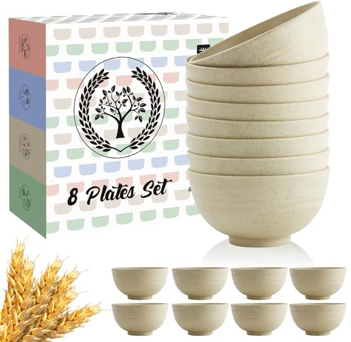 Homienly 10 OZ Dessert Bowls Wheat Straw Small Bowls Reusable Kids Bowl Mini Bowl for Ice Cream, Side Dishes, Fruit, Snack, Portion Control Unbreakable Lightweight Bowl Set, Microwave Safe (Beige)