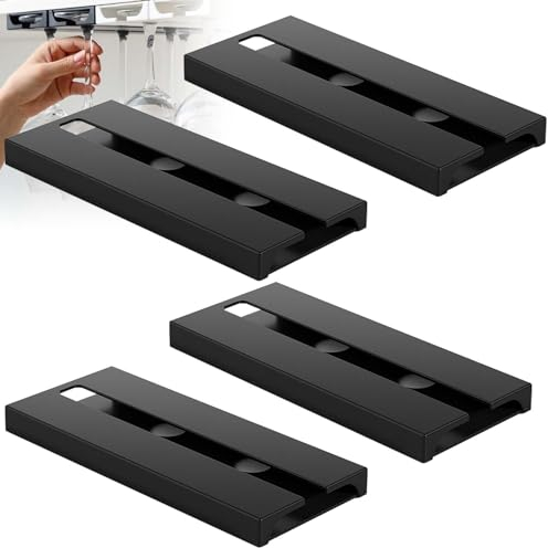 Leikurvo Weinglashalter, 4 Stück Weinglasregal Hängend, Stemware Racks Gläserhalter Weinglas Halterung für Bartheken, Küchen, Schrankeinsätze Stanzfrei Selbstklebend 25,3cm * 11cm (Schwarz)
