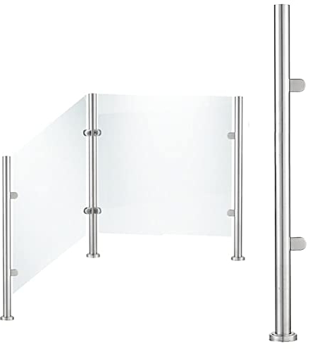 Geländerpfosten aus Edelstahl, Glasgeländer für den Außenbereich, Geländersystem für Gartenzäune, Balkonschutz und Dachbodentreppen, Silber (Endpfosten, 95 cm)