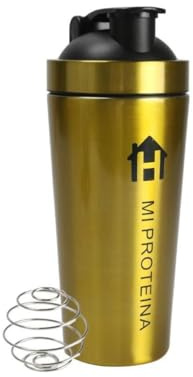 Home Universal® 750ML Botella Gim Shaker de Acero Inoxidable | BPA Free con Mezclador de Tapa Integrado | Vaso Gimnasio con Medidor | Apto para Lavavajillas | Vaso Proteína (Oro)