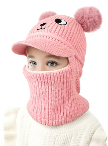 TAGVO Vintermössa för barn pojkar flickor 1–6 år, multifunktionell vindtät varm balaklava fleece skidmask, slip-mössa ullmössa, stickad mössa med halsvärmare, ROSA, one size