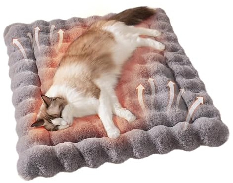 SOMAHE Cat Bed Mat, Soft Plush Faux Fur Kneading Pet Bed, Machine Washable Cat Sleeping Pad for Indoor Cats & Kittens, Non-Slip Fluffy Cat Rug for Couch Sofa Floor, 23x15 Inch Grey