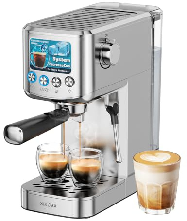 XIXUBX Espresso Machine 20 Bar with Milk Frother, Stainless Steel Coffee Maker with 42 oz Removable Water Tank for Cappuccino, Latte&Cold Brew, Home&Office, Silver