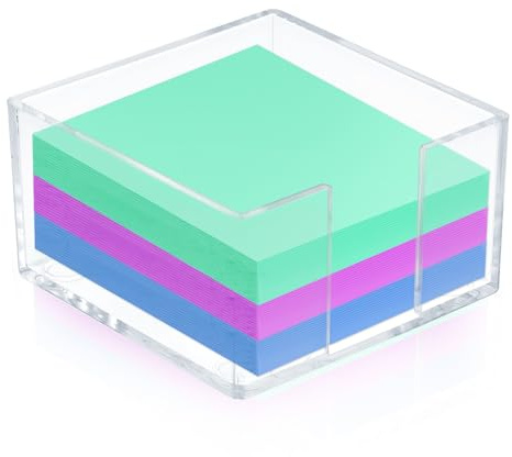 Acrylic Sticky Note Holder, Crystal Clear Sticky Note Dispenser for Desk Organization, 3 x 3 Self-Stick Note Pad Holder for Dorm Room Home and Office (Clear)