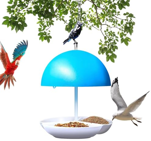 Dome Bird MEEDER - Suspendido, Cuenca de Exterior | Estación de Alimentación Cubierta, Contenedor Para Semillas De Techo De Metal Con Refugio Para La Lluvia, Distribuidor De Jardines Colgantes Que