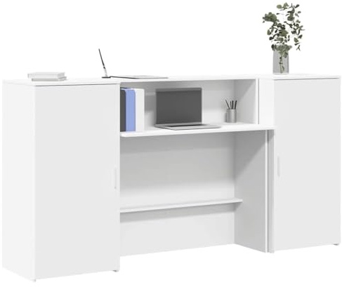 Gecheer Banco Reception Bianco, 200x50x103,5 cm in Truciolato con Spazio di Archiviazione e Design Versatile for Uffici Aziendali, Hotel, Cliniche Mediche e Saloni di Bellezza