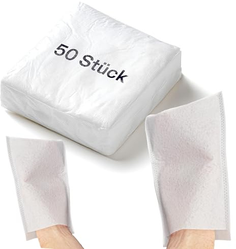 Theracaso Molton - Guantes de lavado desechables (50 unidades, suaves y sin pelusas, 75 g/m², 15 x 22 cm, para cuidado, incontinencia, bebés, personas mayores, resistentes y absorbentes, sellados por