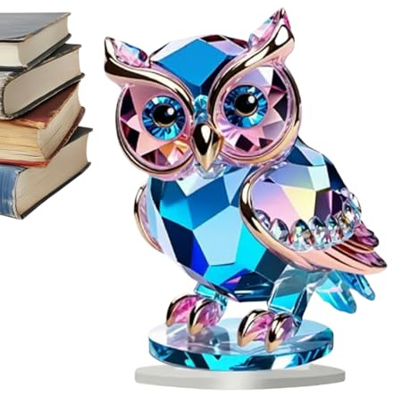 Figurine d'animal créative en acrylique sur le thème de la chouette – Décoration d'étagère moderne avec base pour bibliothèque | Panneau décoratif créatif en acrylique sculptures d'animaux | Statue de