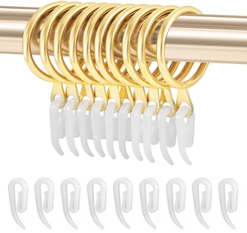 24 Set Metal Curtain Rings Drapery Curtain Hanging Rings with Plastic Hooks for Curtains and Rods 30 mm Internal Diameter(gold)