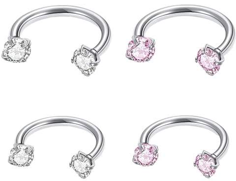 Vauki 4 pièces Anneau de piercing nasal, piercing de septum en argent, clou de nez, anneau de piercing fer à cheval pour narine, piercing pour tragus, anneau de piercing en acier inoxydable pour
