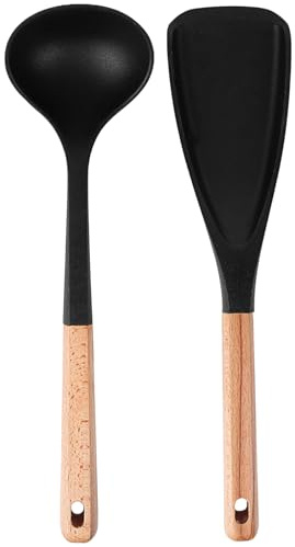 Amesor Cucchiaio Spatola In Silicone - Manico In Legno Antiaderente,Set di Cucchiai da Cucina in Silicone con Manico in Legno - Per Insalata Minestra Torta Uova Biscotti Casa Ristorante Pasticceria