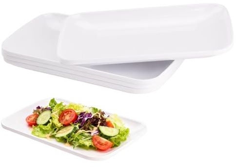 Doafoce Servierplatten 4er Set Rechteckige Teller Weiß Servierplatte Melamin Kunststoff Servierteller Klein Speiseteller Serviertablett Platten für Sushi Buffets Kuchen Vorspeisen, 24,2 x 15,3 cm