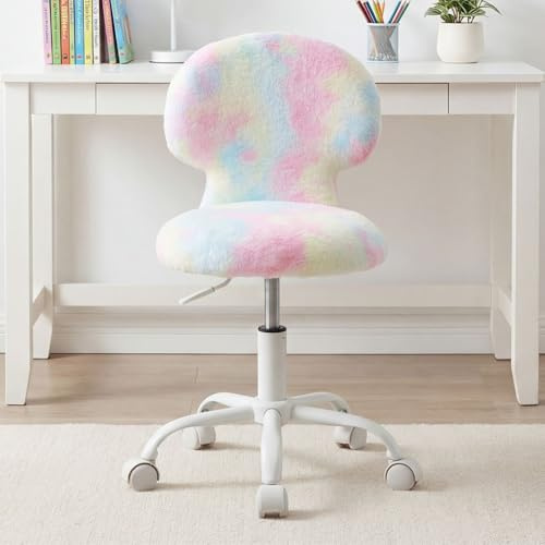 chairus Sedia Scrivania Bambina in Pelliccia Sedie Cameretta Regolabile in Altezza Sedia Girevole per Bambini con Gambe in Metallo per Studio/Cameretta, Rosa