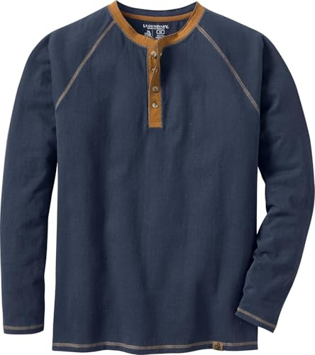 Legendary Whitetails Mens Long Sleeve Casual Fit 100% Cotton Henley Shirt, Navy, SML