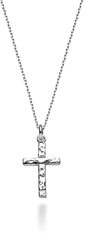 Miabella 925 Sterling Silver or 18Kt Yellow Gold Plated 925 Sterling Silver Italian Hammered Cross Pendant Chain Necklace 18 Inch Made in Italy (sterling-silver)